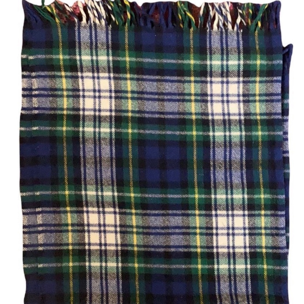 Plaid Blue, Green, White and Yellow Blanket
